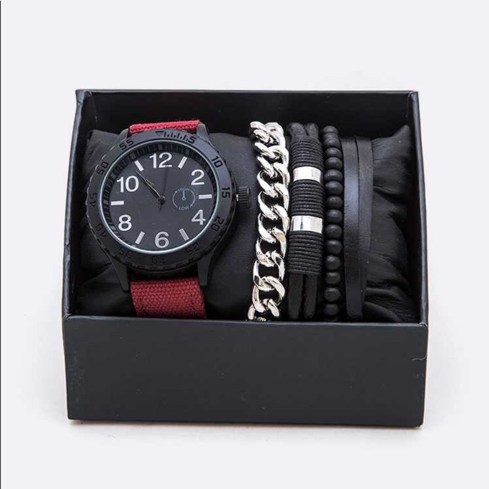 Men’s Genuine Leather Bracelets Watch Set